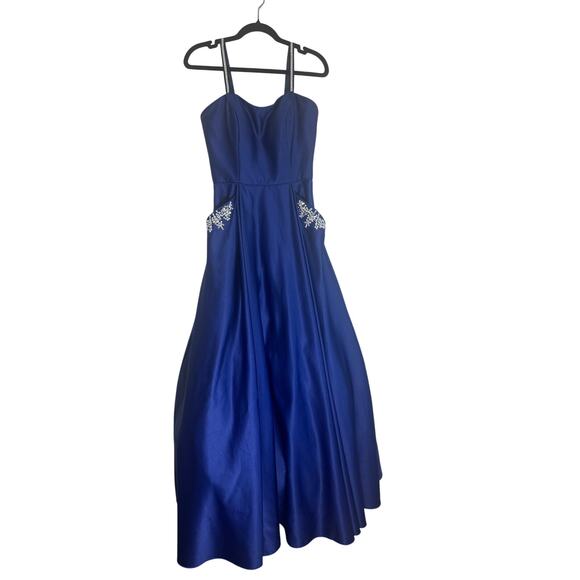 Blondie Nites by Stacy Sklar Women's Prom Gown 7 Strappy Embellished Royal Blue - Picture 9 of 16